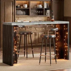 Garvee 55" T-Shaped Leg Bar Table - Counter Height Pub Table with Faux Marble Top, Modern Rectangular Home Bar Unit for Kitchen, Dining Room, Living Room, Gray+Brown