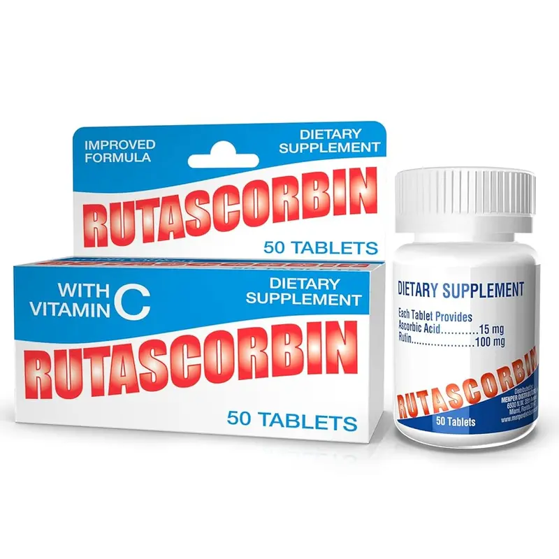 RUTASCORBIN Vitamina C con Rutina 100 mg en Tabletas para Defensas | Vitamin C + Rutin Immune Support, 1 Frasco de 50 Tabletas (50 ct)