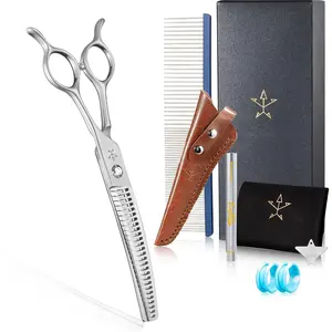 Professional High-End Dog Grooming Curved Thinning Scissors Teeth Mixed Shears Pet Texture Thinning Mixed Scissors 7inch Extremely Sharp Stainless Steel Alloy Material Suitable for Dog Cat Groomers