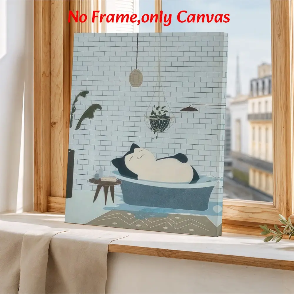 Anime Bath Tub Series Art Print, Canvas Prints, Art Work For Aesthetic Wall Decor, Minimalist Pokéstyle Design, Blue/ Canvas Decor, Ideal for Bathroom/laundry Room, Unframed, Gift, Artwork, Bathroom Pictures Wall Decor