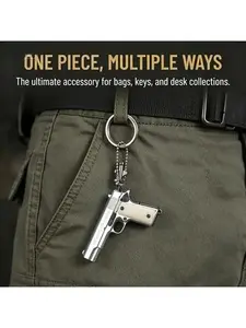 Mini Gun Model Keychain - Stylish Colt/Beretta Replica Key Ring, Portable Men’s Ornament Accessory, Sports & Outdoor Camping Companion