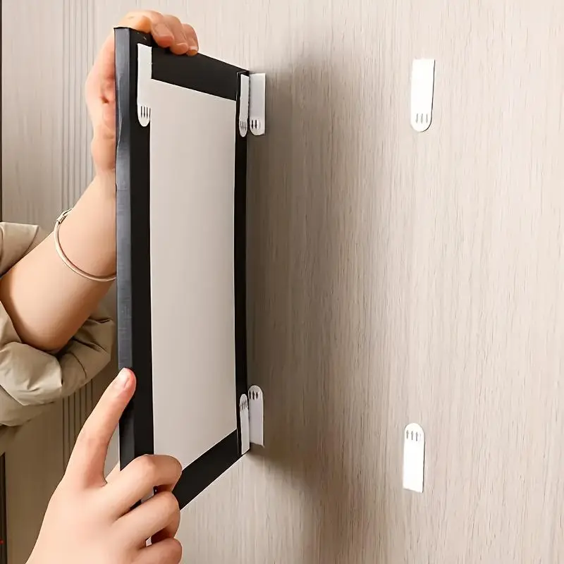 No Drilling Picture Hanger, 12 Pairs Double Sided Removable Adhesive Wall Mounted Hook, Waterproof Installation Tape, Suitable for Frame & Artwork
