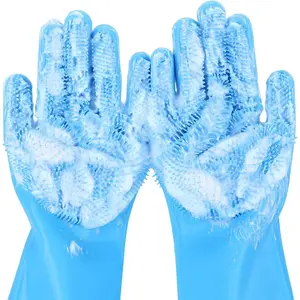 Pet Grooming Gloves - Heat Resistant Silicone Gloves with High-Density Teeth, Enhanced Five Finger Design for Bathing and Massaging Dogs and Cats, Blue