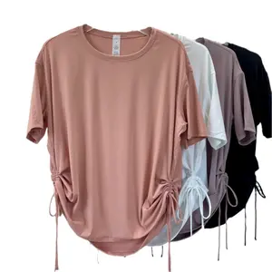 Sports short sleeved loose T-shirt women's running cover yoga clothes quick drying fitness clothes for external wear slimming top#YogaVibes.#SweatProof#TikTok Finds#SoftLikeLulu