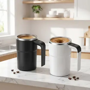 Smart Coffee Cup, Automatic Self-Stirring Coffee Mug - USB Rechargeable Electric Mixing Cup for Coffee, Protein Shakes, Hot Cocoa - Perfect Gift (Black/White)