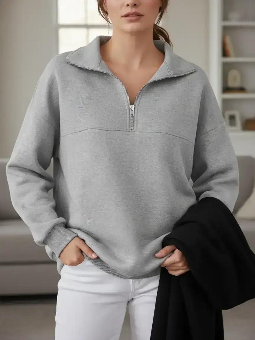 Women's Loose Zipper Long Sleeve Basic Pullover Sweater, Casual Fall & Winter Clothing, Womenswear, Teacher, Daily Wear, Everyday, School Apparel, 1-4 Pieces Set, Oversized Sweatshirts, Hoodie
