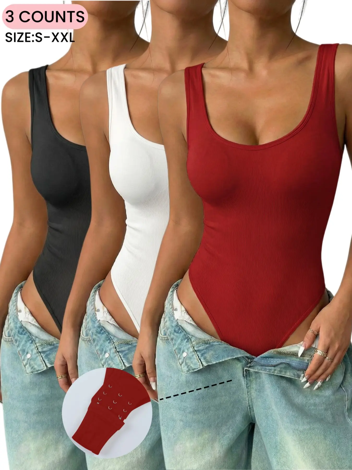 New Year Womens Sexy Backless Sleeveless Double Lined Ribbed Elastic Soft Smooth Fit Underwear Bodysuits,Round Neck Sleeveless Bodysuits Seamless Tank Top Body Suits for Womens,Sexy Bodysuit Tops Leotards for Going Out,Daily Wear & Casual, Garment