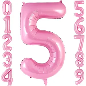 Pink Number 5 Balloon 40 Inch, Big Large Foil Helium Number Balloons, Jumbo Giant Mylar Number 5 Balloons for 5 Year Old Birthday Party Decorations Supplies Anniversary Celebration