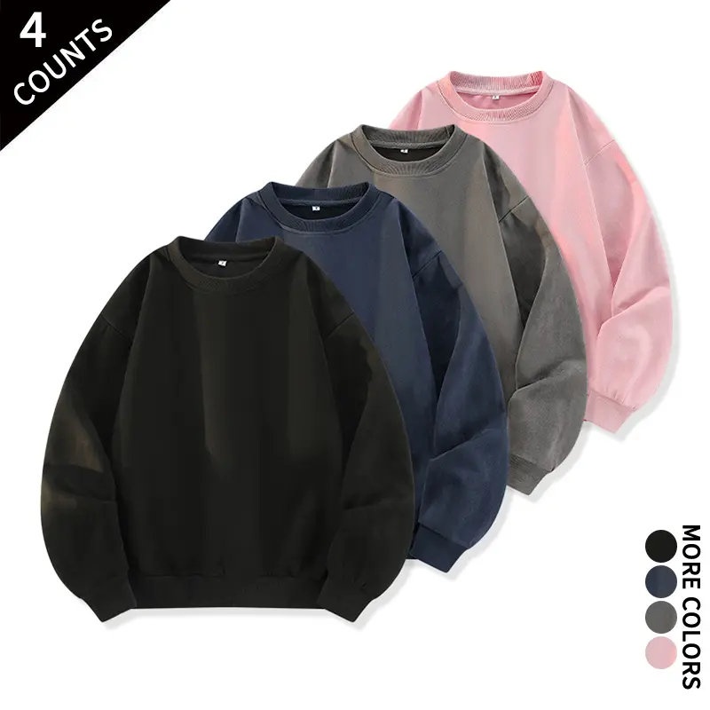 Fall Winter 4‑Pack Crew Neck Sweatshirts Unisex Dark Solid Long‑Sleeve Pullover Oversized For Lounge Travel Outfit