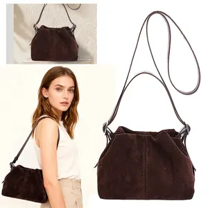 Women Vintage Suede Handbags Tote Handbag Drawstring Bucket Bag Slouchy Crossbody Shoulder Bag Satchel Everyday Purse