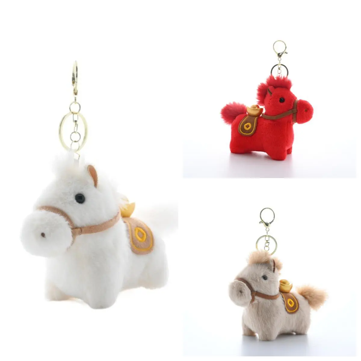 Women's Velvet Plush Fuzzy Cute Embroidered Eyes Horse Keychain, Cute Soft Keychain with Animal Head Pendant, Fashion Collectible Accessory, Cute Soft Keychains, Fuzzy Keychain