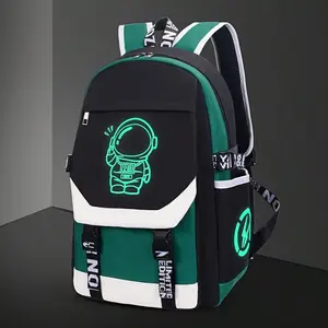 Night Light Astronaut Print Backpack For Laptop, Large Capacity Multi Functional Campus Backpack For Junior High School Boys
