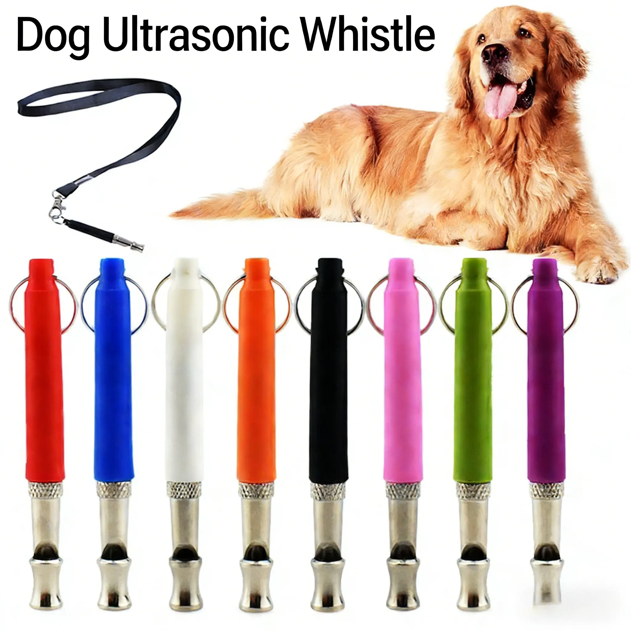 Ultrasonic Whistle Adjustable Dog Whistle Stainless Steel Training Device with Lanyard for Easy Carrying 8cm Length 16g Weight