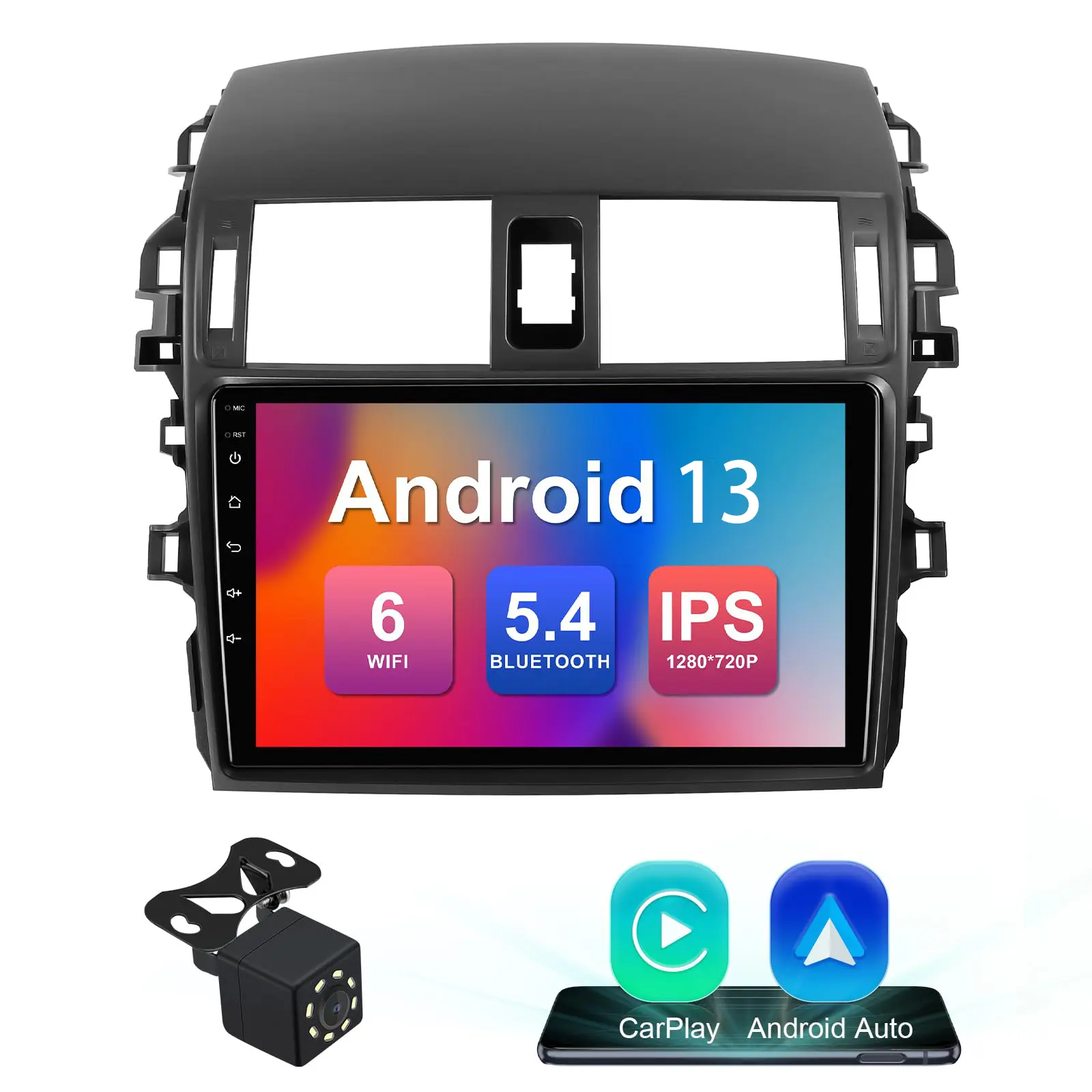9-in Touchscreen Android 13 Car Radio for Toyota Corolla 2009-2013, 2+64G Stereo with Wired CarPlay, Android Auto, Backup Camera, Built-in In-Car Nav, FM Radio, Bluetooth 5.4, Steering Wheel Control, Front Full Set Plug-and-Play Necessary Cables Included