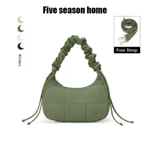 Small puffer shoulder bag for all five seasons; quilted crescent crossbody bags for women; nylon everyday purse; puffy handbags and crossbody bags for women