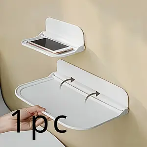 No-Drill Wall-Mounted Folding Floating Shelf, Wall Organizer Shelf, Plastic Foldable Storage Rack for Bathroom Kitchen Bedroom Office Accessories Home Organization Gift