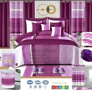 Elegant Purple 8-Piece Bedding Set with Matching Curtains & Towels TACCE ANAB Certified Durable Comfortable for Cozy Nights