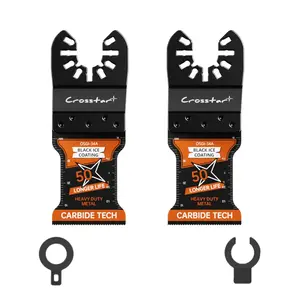 Crosstar Carbide Oscillating Saw Blade Ticn Coated, Dual Pack Multi-Tool Blades for Hard Metal Nails Bolts Screws, Fits Fein Milwaukee Dewalt Ryobi