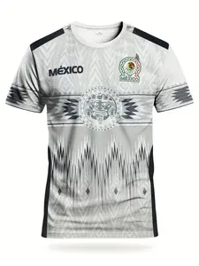Mexican Football Fan Jersey, Breathable Round Neck Design, Aztec Pattern, Perfect for Soccer Games, Daily Training, Fitness, Casual Wear