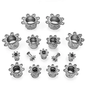 Silver Interlace Rim Stainless Steel Tunnel Plugs