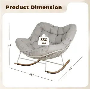 Oversized Rocking Chair with Cushion - Indoor/Outdoor Lounge Rocker, Beige