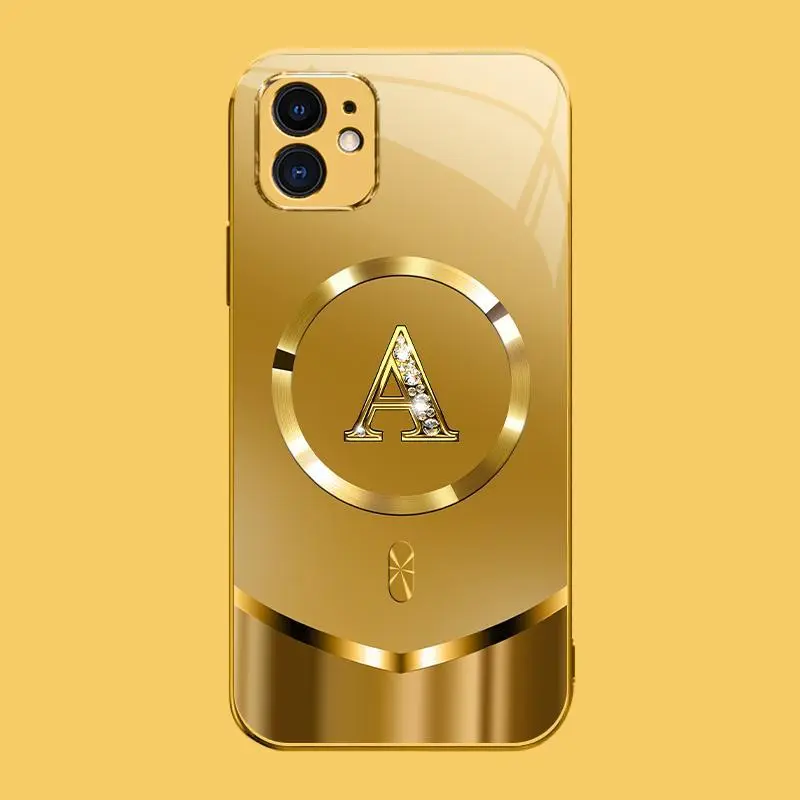 Suitable for [iPhone 11] high-end MagSafe phone case🥰，Luxury Gold 26 Initial phone Case Bling Monogram 952