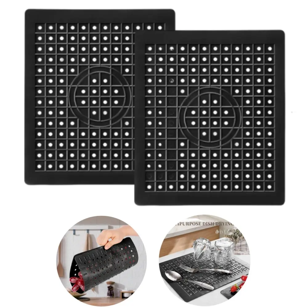 2PCS Kitchen Sink Protection Mat Set, Rectangular Tableware Placemat, Durable Rubber, Anti-Slip, Quick Drainage Mesh with Drainage Holes, 12.2x10.2in Kitchen Accessory