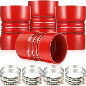 4 Pack  Charge Air Cooler Hump Hose with T-bolt Spring  Clamps 4" x 6" Semi  Air Hose Set Heavy Duty Turbo, Air Intake and Intercooler Hose Kit