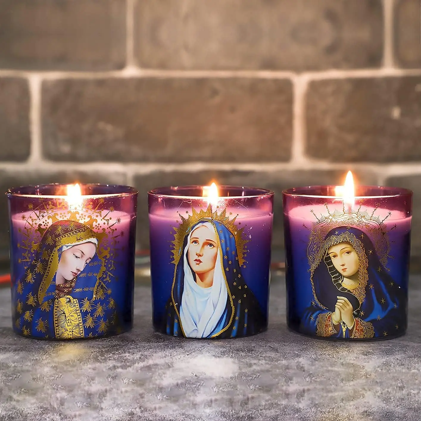 Jar Candles Rosemary Scented Soy Candle Set of 3 Blessed Virgin Mary Devotional Vigil Candles Long Lasting Burn for Catholic Church Home Altar Religious Prayer Spiritual Meditation