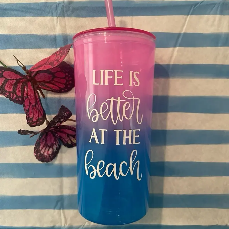 Custom Plastic Beach Tumbler - "Life Is Better At The Beach" Design
