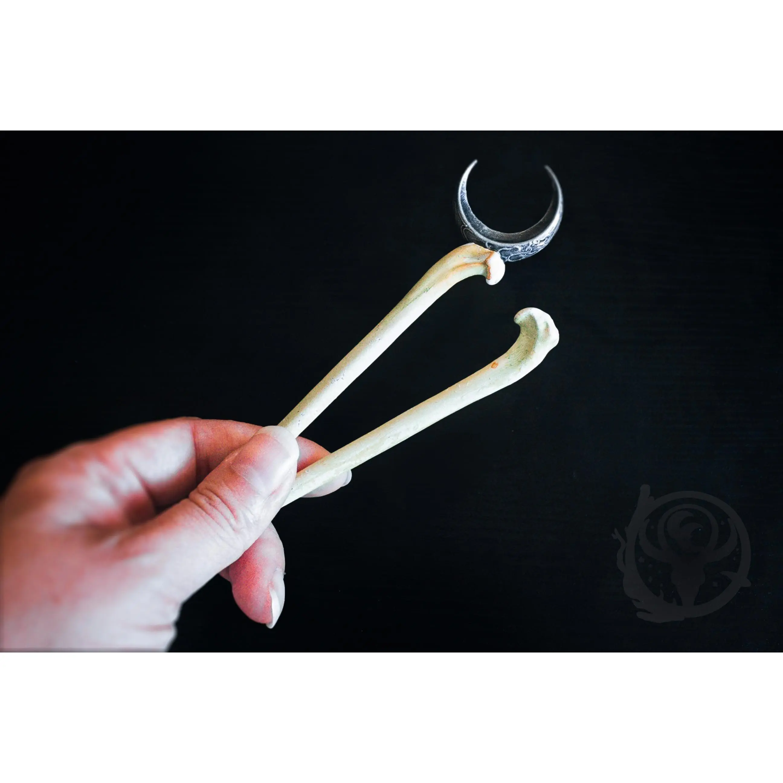 Moon and Bone Hand-Painted Resin Faux Bone Hair Pin Set- Unique Handmade Wearable Art Accessory, Perfect For Costumes, Dark And Elegant