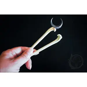 Moon and Bone Hand-Painted Resin Faux Bone Hair Pin Set- Unique Handmade Wearable Art Accessory, Perfect For Costumes, Dark And Elegant