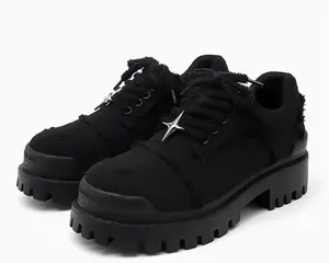 Men's Dark Style Platform Shoes Canvas Distressed Star Metal Slim Leg