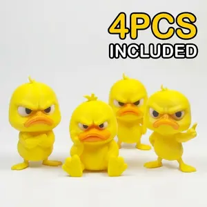 4-Piece Pack - 3D Printed Angry Yellow Duck, Fun Duck Decorations, Duck Statues with Orange Beaks and White Eyes, Upturned Beak Duck, No Power Required, Outdoor/Indoor Home & Car Decorations - Christmas, Halloween, Easter, Hanukkah, Thanksgiving, Holiday