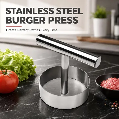 Burger Press, Stainless Steel Hamburger Press Patty Maker, Hamburger Press, Manual Meat Pie Press Mould for Beef and Vegetables, Ideal for BBQ