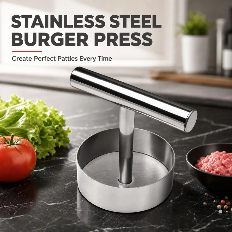 Burger Press, Stainless Steel Hamburger Press Patty Maker, Hamburger Press, Manual Meat Pie Press Mould for Beef and Vegetables, Ideal for BBQ