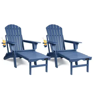 Adjustable Backrest Adirondack Chair Set of 2, Folding Adirondack Chairs with Ottoman,Weather Resistant, Fire Pit Chairs with Cup Holder