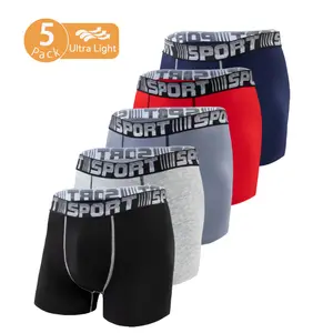 Pixum Men’s Bamboo Viscose Boxer Briefs 5 Pack – Ice-Cool Modal Rayon Fabric Underwear with Sport Waistband – Soft Stretchy Breathable Moisture Wicking Summer Trunks – Seamless Tagless Menswear