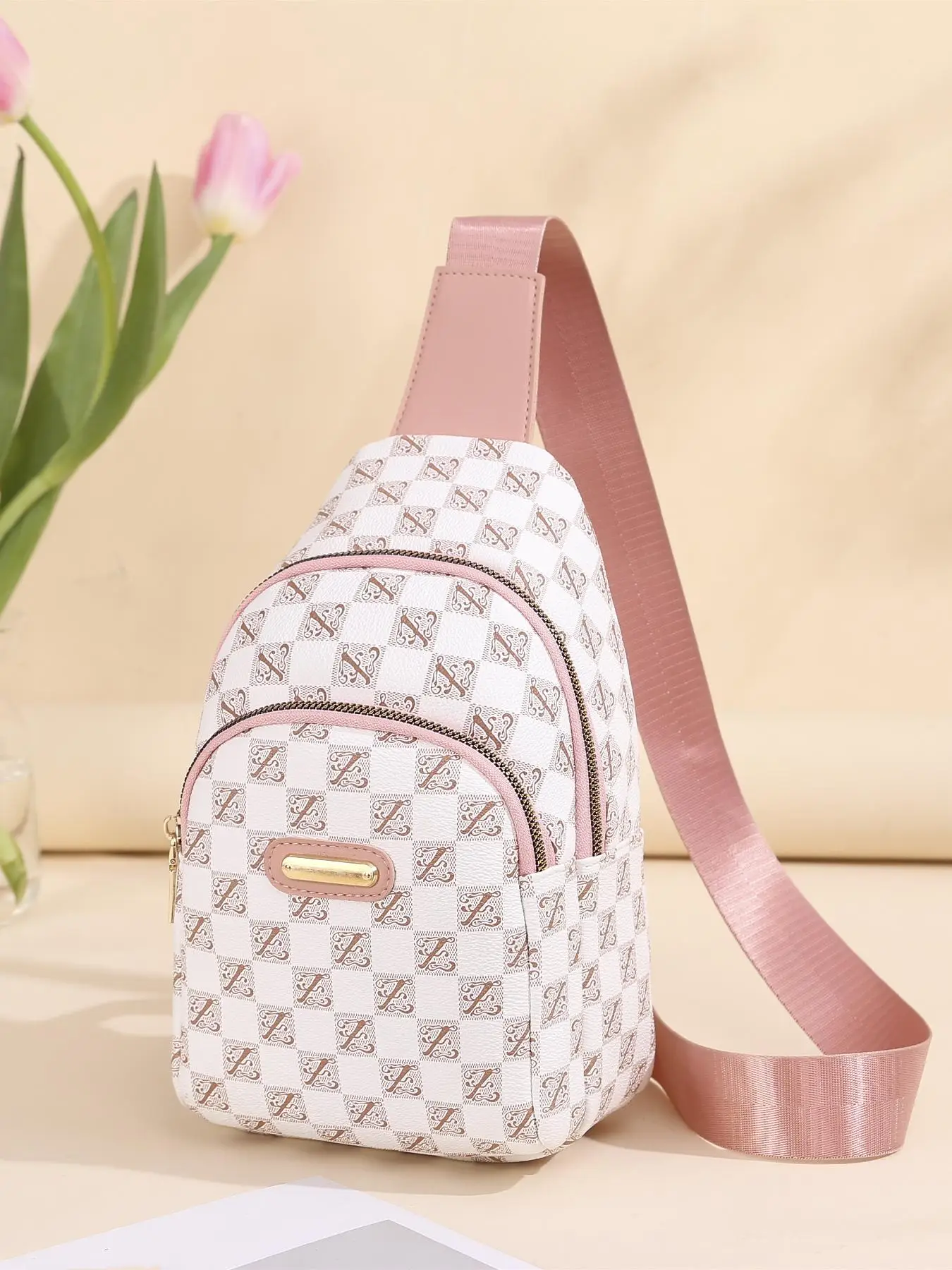 Women's Fashionable Plain Geometric Pattern Zipper Fanny Pack, Casual Pu Leather Sling Bag for Daily Used, Trendy Versatile High-quality Daily Commuti