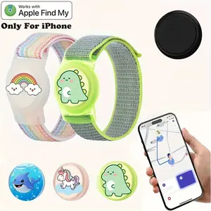 Cute Cartoon Airtag Bracelet, Nylon Rope Strap with Soft Silicone Covering, Compatible with iOS Devices, Boys & Girls Accessory