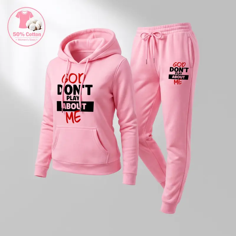 Women's 50% Cotton-50% Polyester Fabric Letter Graphic Hoodie Pullover - Longsleeves, Breathable, Drawstring, Casual Athletic Sweatshirt for Autumn & Winter Everyday Wear