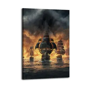 Vintage Medieval Pirate Ship Art Poster Decorative Painting Canvas Wall Art Picture Print Modern Family Bedroom Decor
