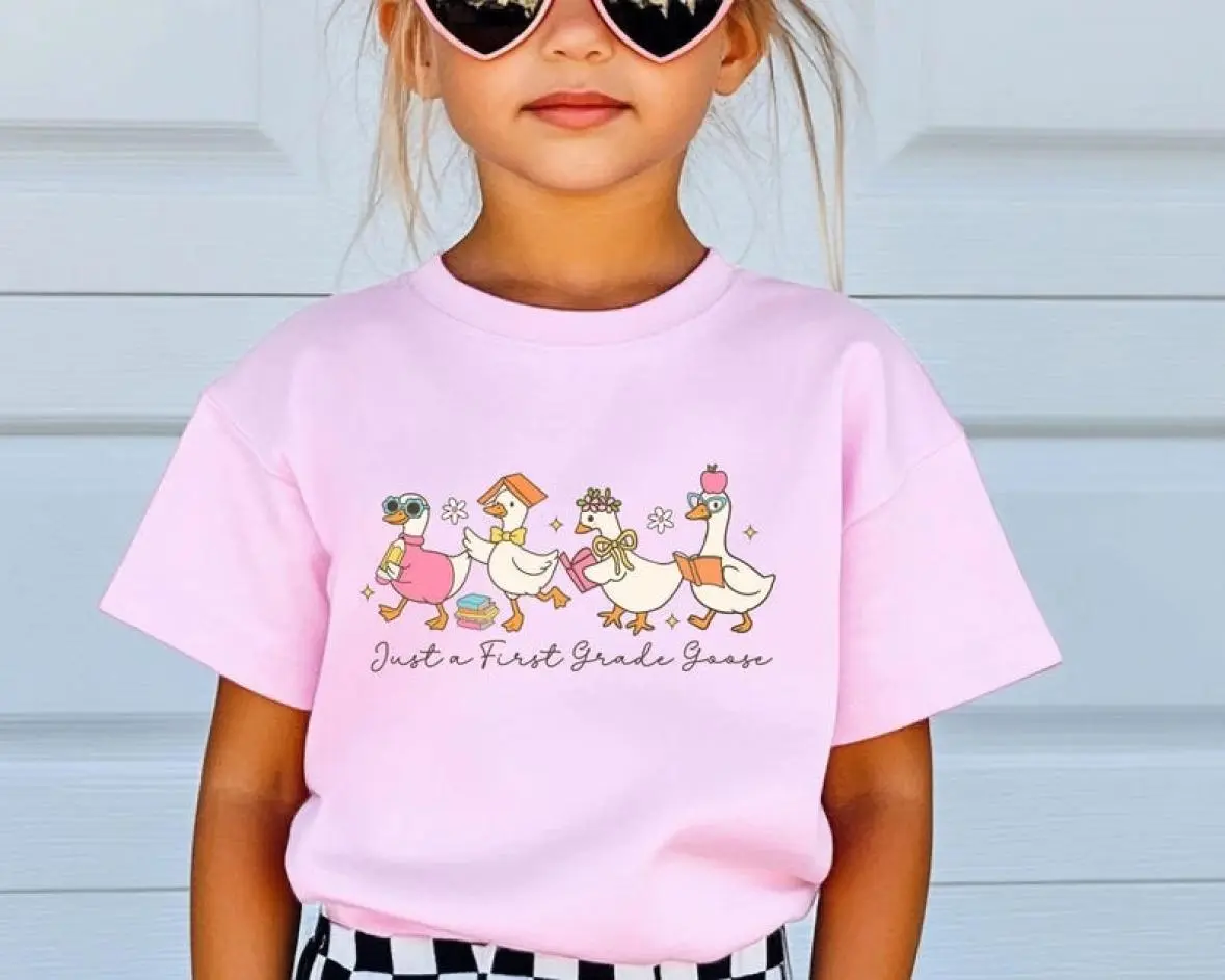 Back to School Goose T-Shirt, First Day Of School T-shirt Unisex Cotton Tee Youth Size XS-XL
