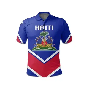 TOP Unisex Haiti Polo Shirt, 3D Print Haiti Map & Emblem, Summer Casual Streetwear Trendy Tops