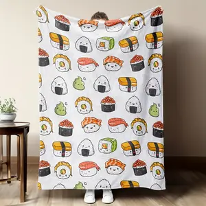 1pc Kawaii Sushi Plush Blanket - Sushi Roll with & Nori Sheets, Ultra-Soft Flannel Bedspread Suitable for Bed, Sofa, Travel & Camping - Cozy Gift