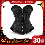 Women's Adjustable Overbust Lace Push-Up Corset Top - Gothic Medieval Renaissance Bodyshaping Shapewear, Party Halloween Costume, Plus Size Cosplay Undergarment, Fajas Para Mujer, 819AJ-D1