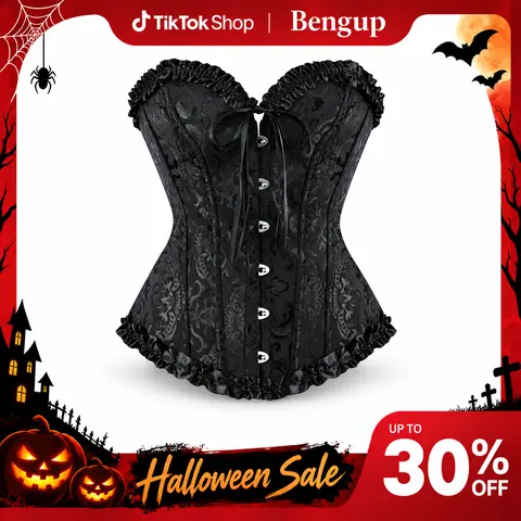 Women's Adjustable Overbust Lace Push-Up Corset Top - Gothic Medieval Renaissance Bodyshaping Shapewear, Party Halloween Costume, Plus Size Cosplay Undergarment, Fajas Para Mujer, 819AJ-D1