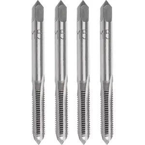 M5 x 0.8mm Tap Machine HSS Metric Right Hand Thread 3 Straight Flute Taps Taper and Plug, 4Pcs