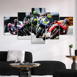 Motorcycle Racing Canvas Painting, 5 Counts/set Modern Art Painting, Wall Art Decor for Home Living Room Bedroom Office, Poster