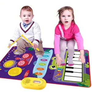Piano and Drum Set Playing Mat, Music Sensory Game Pad, Piano Keyboard & Jazz Drum Musical Piano Pad, Includes 2 Sticks, Ideal for Kids
